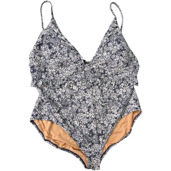 J. Crew Ruffle V Neck One Piece Swimsuit Womens 24 Valley Floral Blue Swimwear - Picture 12 of 13